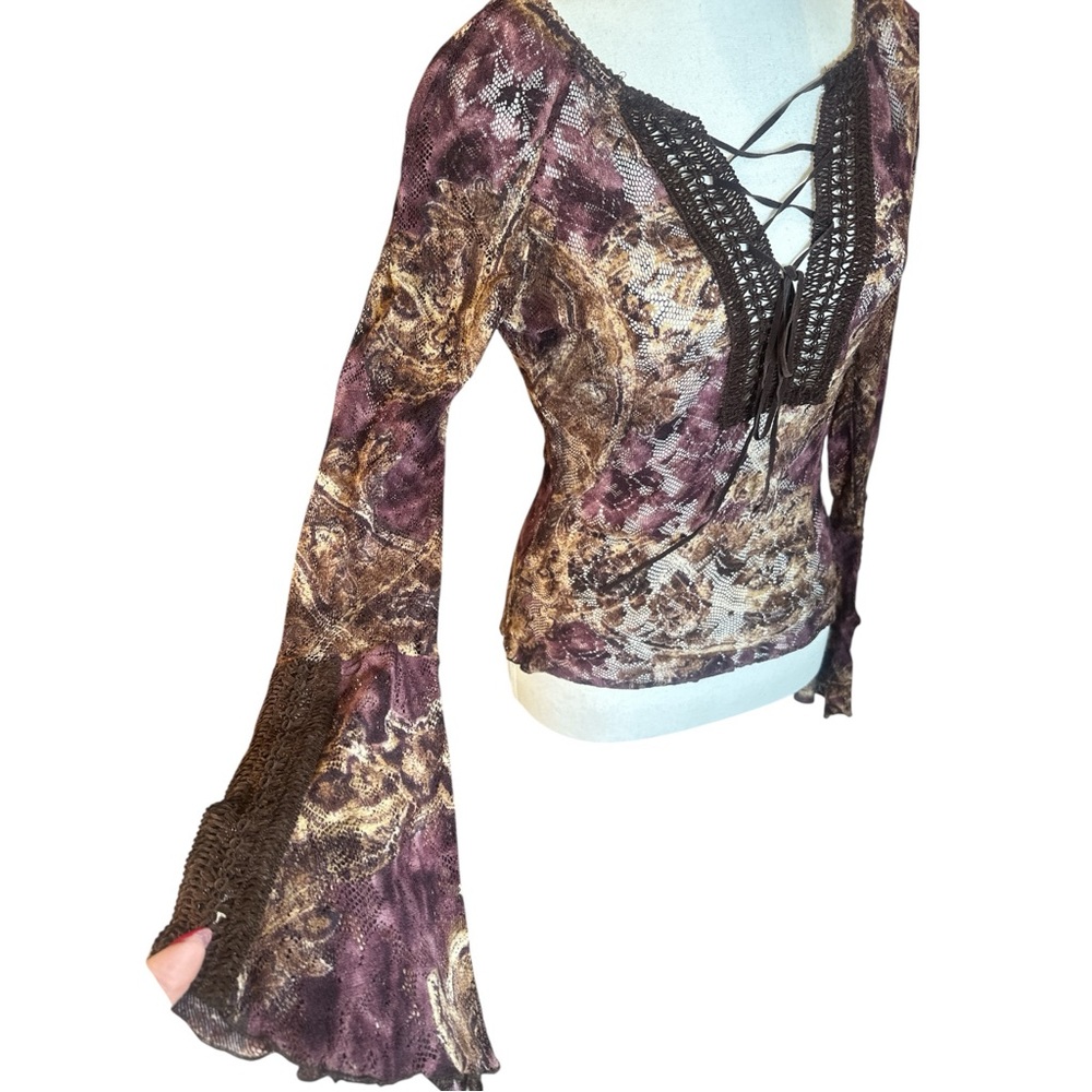 Sharagano Made In France Purple Lace-Up Blouse - Picture 5 of 9